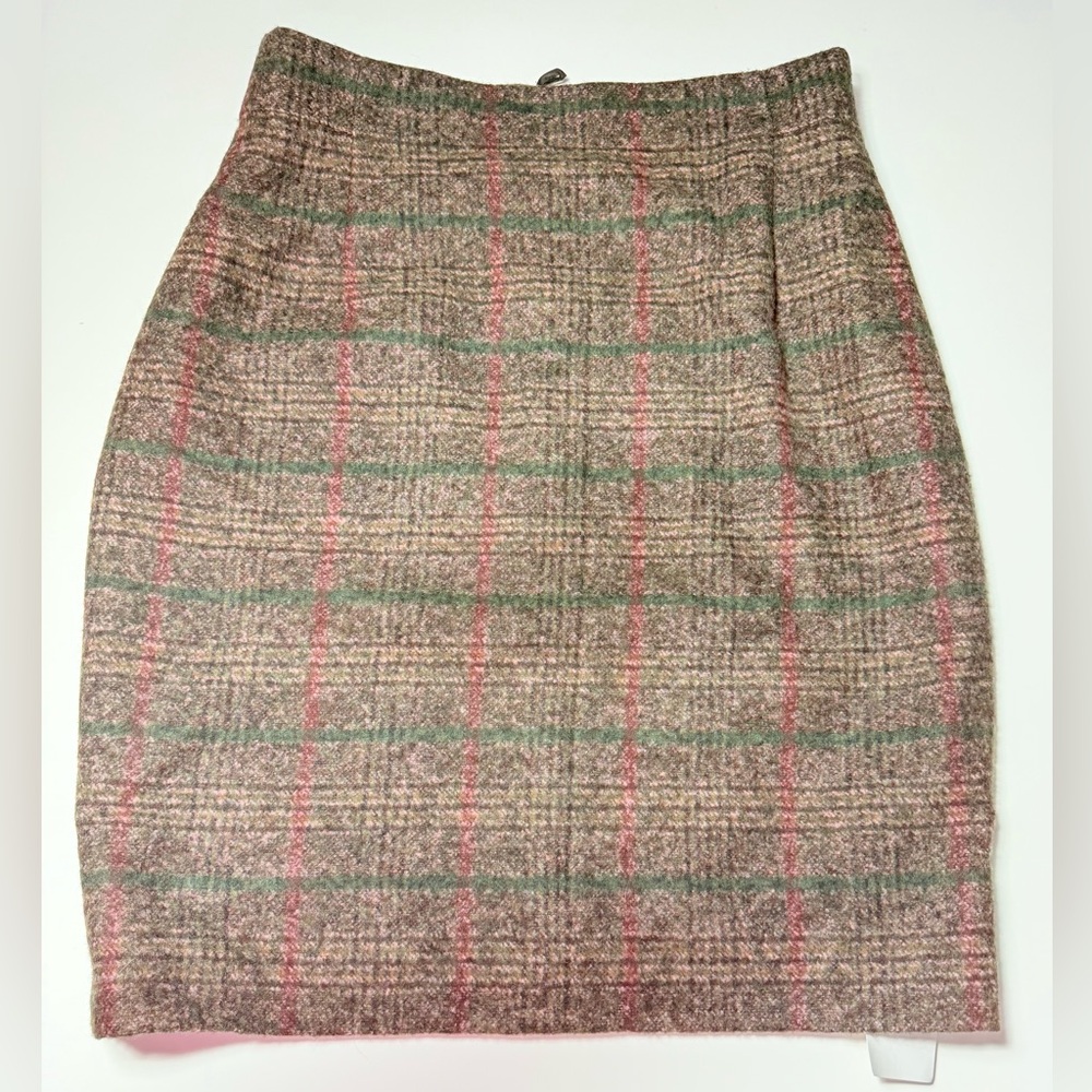 Akris Plaid Wool Alpaca Pencil Skirt | Brown Green Check Luxury Tailored Classic